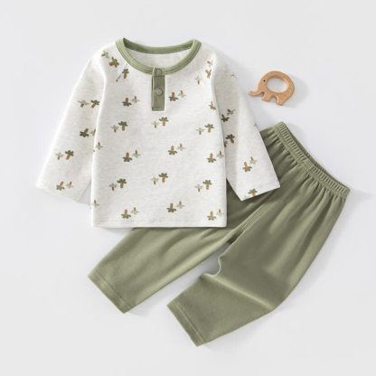 Set pigiama per neonato/a composto da maglia a maniche lunghe e pantaloni con stampa animalier/piante. - Verde - 5-6T - image 3