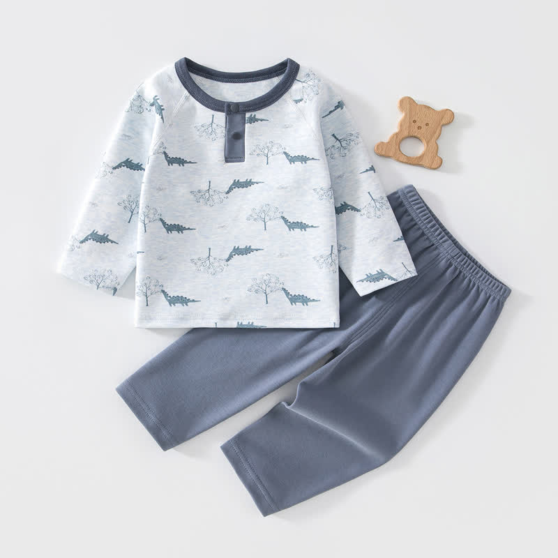 Set pigiama per neonato/a composto da maglia a maniche lunghe e pantaloni con stampa animalier/piante. - Blu - 5-6T - image 5