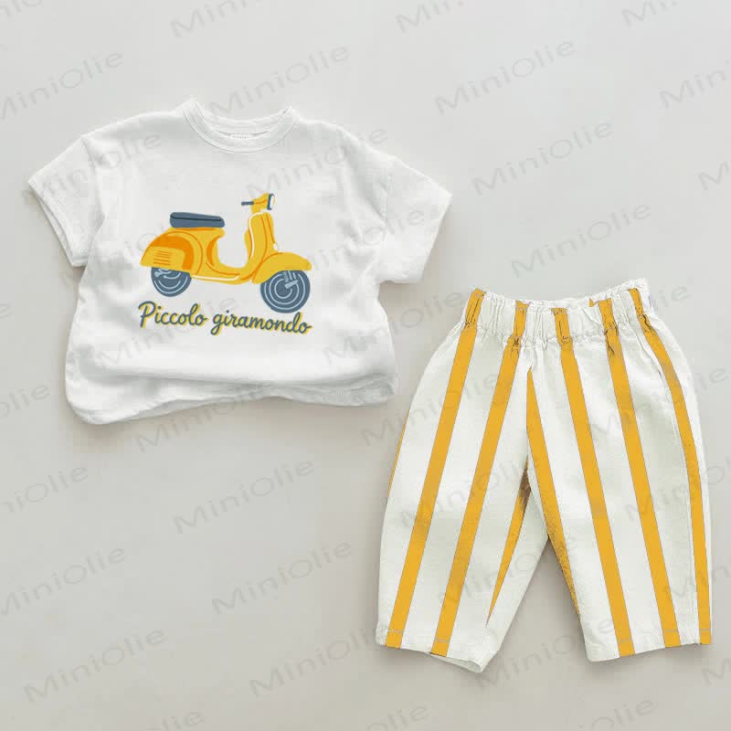 Completo 2 pezzi per neonato PICCOLO GIRAMONDO a righe verticali bianche e gialle - Bianco e Giallo - 2-3T - image 1