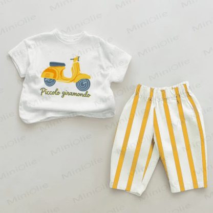 Completo 2 pezzi per neonato PICCOLO GIRAMONDO a righe verticali bianche e gialle - Bianco e Giallo - 2-3T - image 1