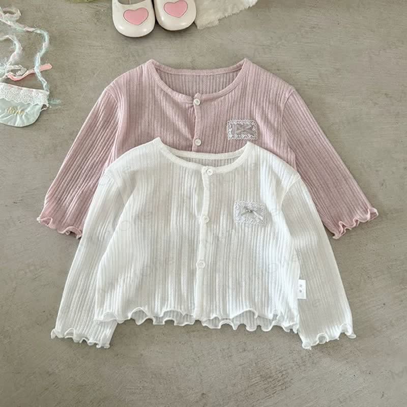 Cardigan a coste con fiocco dolce per neonati e bambini piccoli - image 1