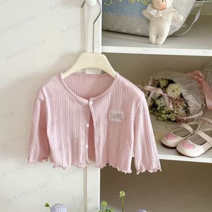 Cardigan a coste con fiocco dolce per neonati e bambini piccoli - image 9