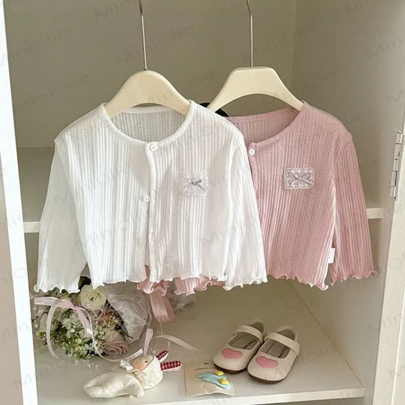 Cardigan a coste con fiocco dolce per neonati e bambini piccoli - image 2