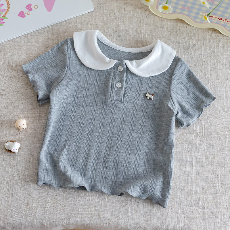 T-shirt a maniche corte a coste con colletto Peter Pan per bambini - Grigio - 6-7T - image 3