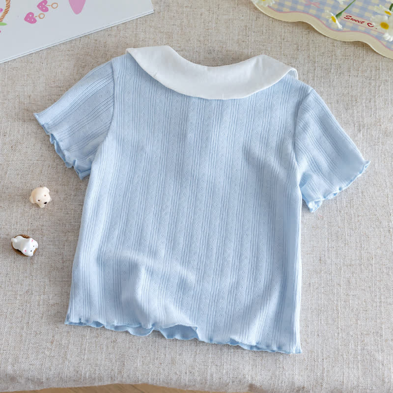 T-shirt a maniche corte a coste con colletto Peter Pan per bambini - image 6