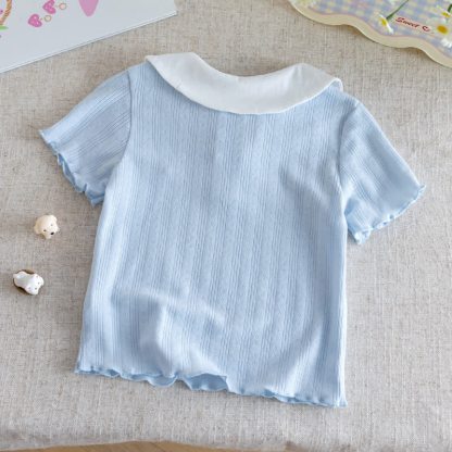 T-shirt a maniche corte a coste con colletto Peter Pan per bambini - image 6