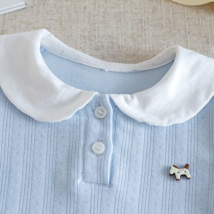 T-shirt a maniche corte a coste con colletto Peter Pan per bambini - image 7