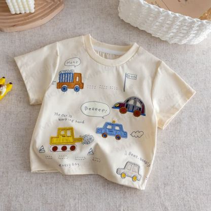 Maglietta per bambini con stampa di un'auto dei cartoni animati BEEEEP - Beige - 6-7T - image 3
