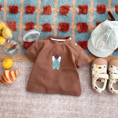 Salopette vintage a righe blu per neonati o maglietta marrone - Maglietta marrone - 1-2T - image 3
