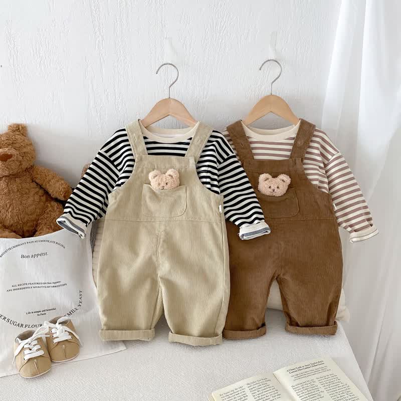 Salopette in velluto a coste con orsetto e tasche per neonati e bambini piccoli - image 1