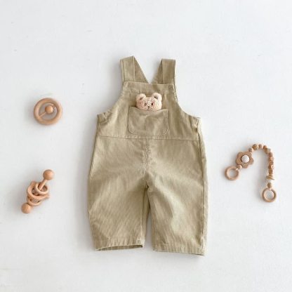 Salopette in velluto a coste con orsetto e tasche per neonati e bambini piccoli - Beige - 2-3T - image 2