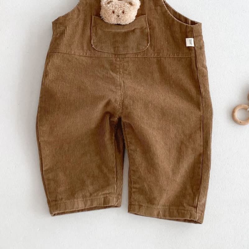Salopette in velluto a coste con orsetto e tasche per neonati e bambini piccoli - image 5