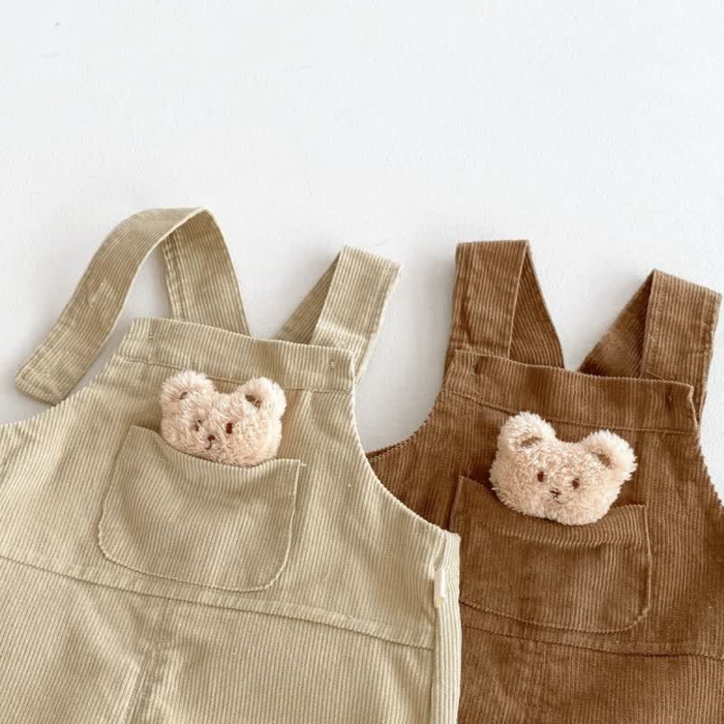 Salopette in velluto a coste con orsetto e tasche per neonati e bambini piccoli - image 4