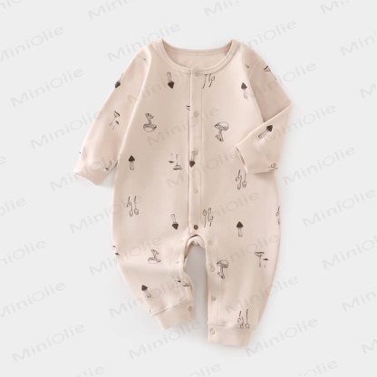 Tutina per neonati in morbido cotone con stampa di funghi e bottoni a pressione. - Fungo beige - 18-24 mesi - image 1