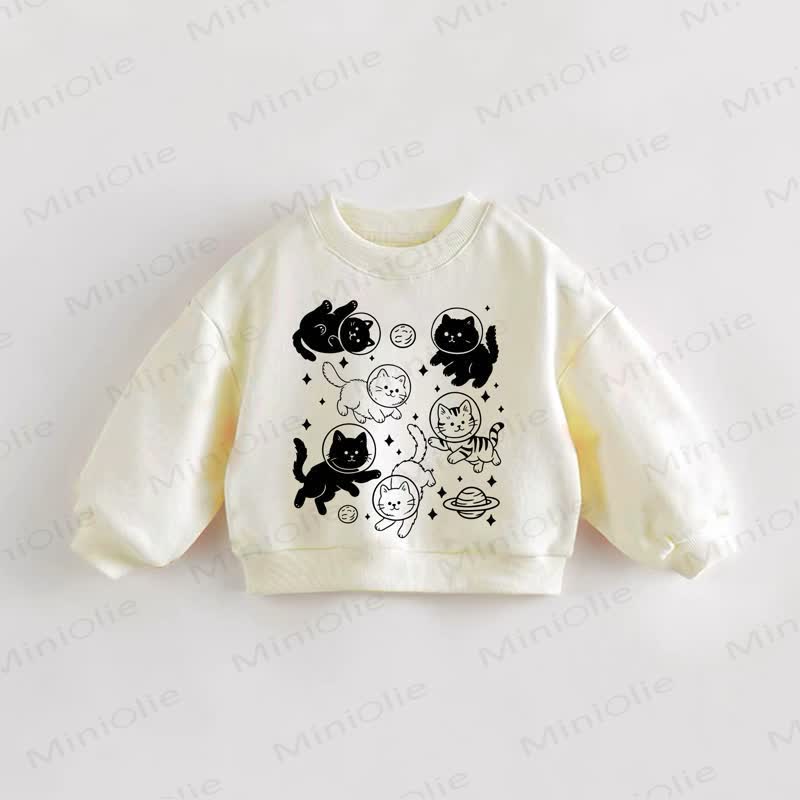 Felpa per neonati e bambini con gatto e motivo spaziale color crema - Crema - 3-5T - image 1