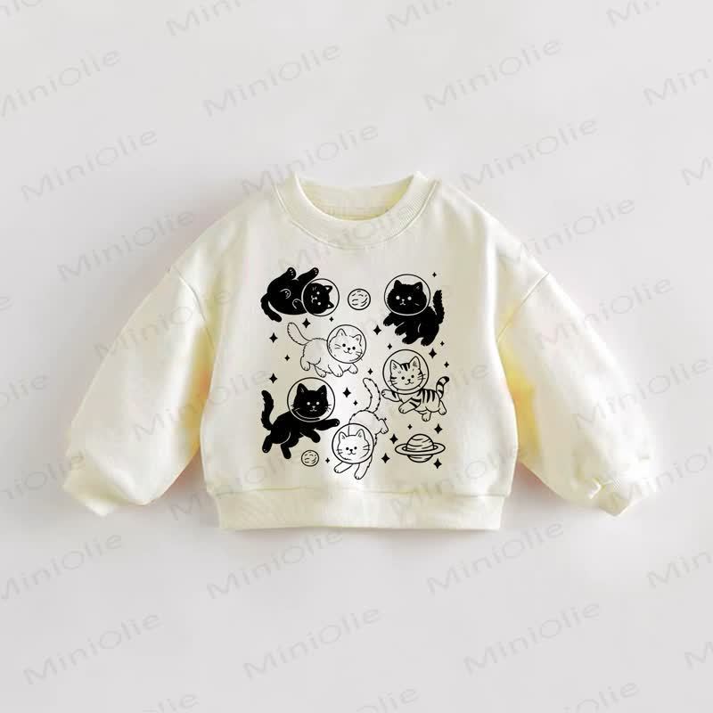 Felpa per neonati e bambini con gatto e motivo spaziale color crema - Crema - 3-5T - image 1