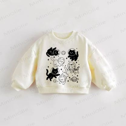 Felpa per neonati e bambini con gatto e motivo spaziale color crema - Crema - 3-5T - image 1