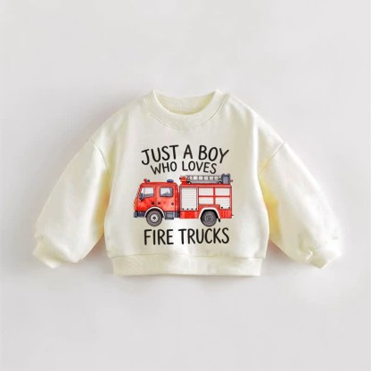 SOLO UN BAMBINO CHE AMA I CAMION DEI POMPIERI Felpa color crema per neonati e bambini - Crema - 3-5T - image 1
