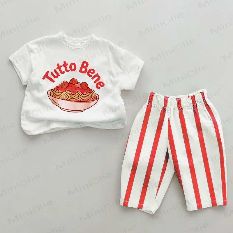 TUTTO BENE Set 2 pezzi pantaloni a righe rosse per bebè - Bianco e Rosso - 4-5T - image 1