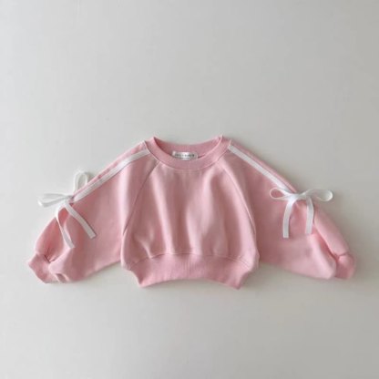 Completo da bambina composto da felpa e pantaloni con fiocco, due pezzi. - image 3