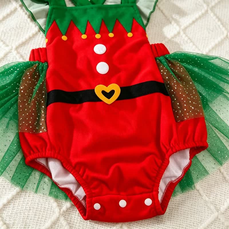 Body in tulle rosso acceso con volant da elfo di Natale. - image 6