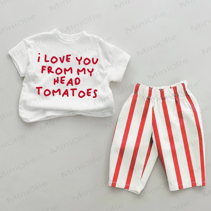 I LOVE YOU FROM MY HEAD TOMATOES Baby White&Red Vertical Striped 2-piece Set - White&Red - 4-5T - image 1