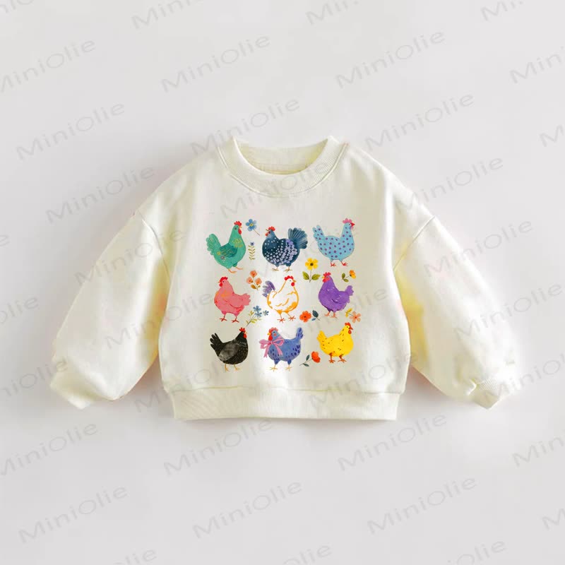 Felpa color crema con stampa di galline multicolore per neonati e bambini piccoli - Crema - 3-5T - image 1