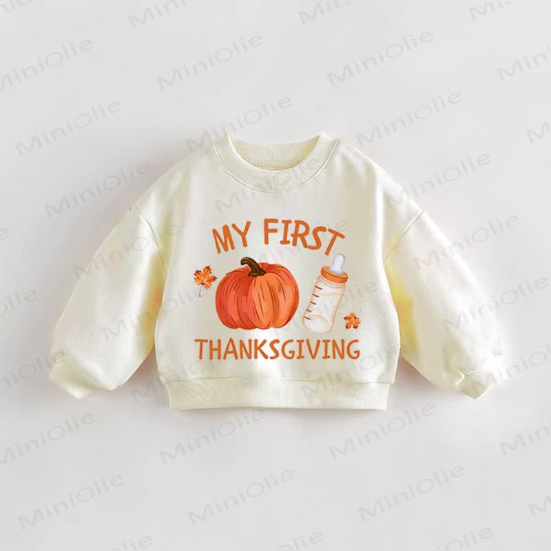 IL MIO PRIMO RINGRAZIAMENTO Felpa color crema per neonati e bambini - Crema - 3-5T - image 1