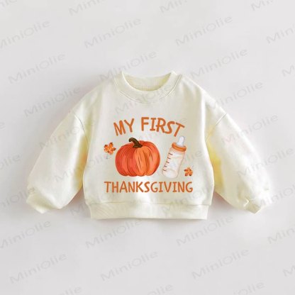 IL MIO PRIMO RINGRAZIAMENTO Felpa color crema per neonati e bambini - Crema - 3-5T - image 1