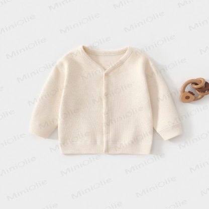 Cardigan/cappotto per neonati e bambini in maglia a nido d'ape con chiusura frontale a bottoni automatici. - Beige - 3-4 anni - image 5