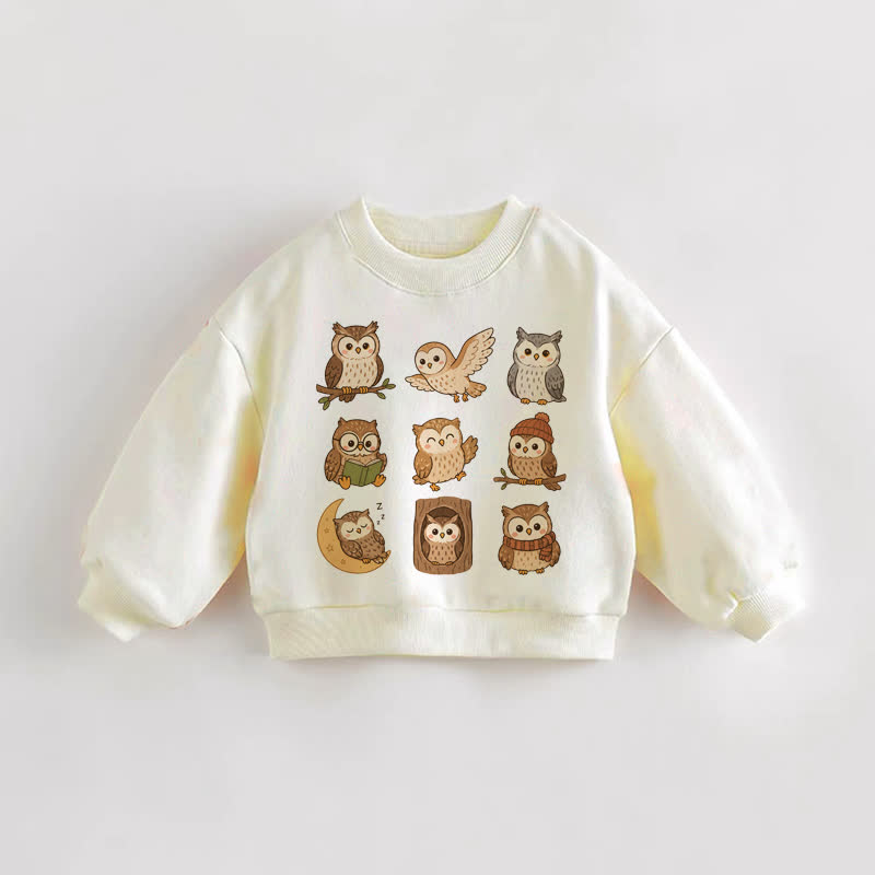 Felpa color crema con nove gufi per neonati e bambini piccoli - Crema - 3-5T - image 1