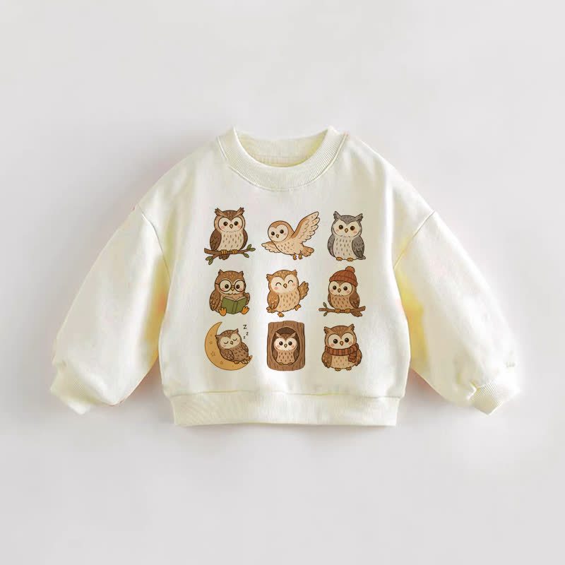 Felpa color crema con nove gufi per neonati e bambini piccoli - Crema - 3-5T - image 1