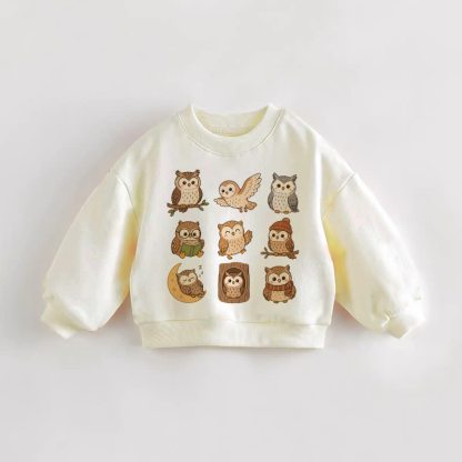 Felpa color crema con nove gufi per neonati e bambini piccoli - Crema - 3-5T - image 1