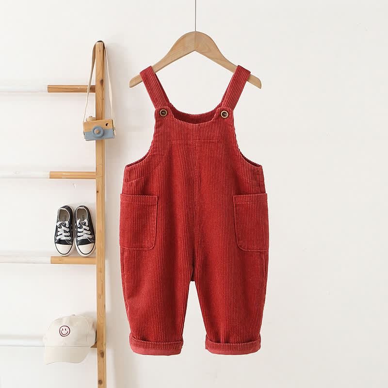 Salopette da bambino in velluto a coste tinta unita, stile vintage, con tasche. - Rosso - 4-5T - image 4