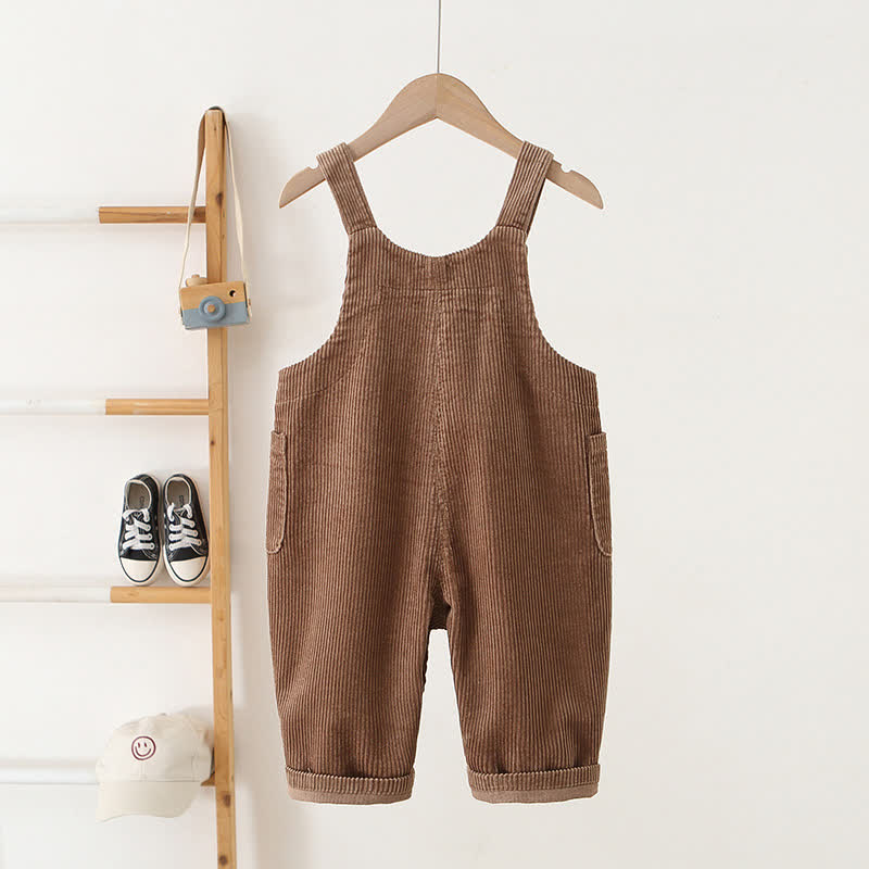 Salopette da bambino in velluto a coste tinta unita, stile vintage, con tasche. - image 5