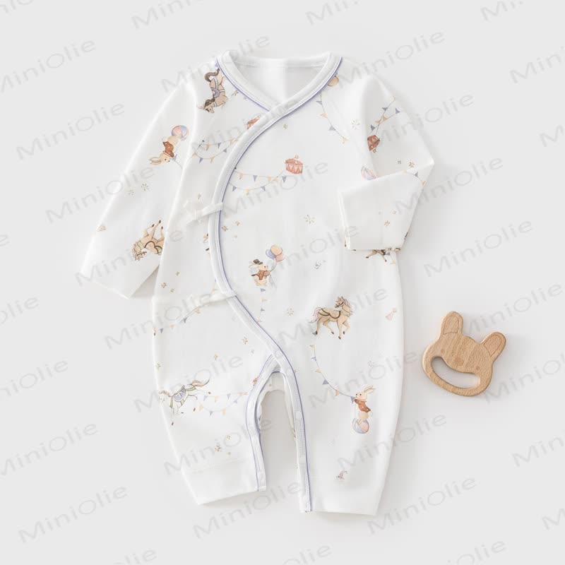 Baby Circus Print Wrap Front Romper - White - 3-6M - image 1