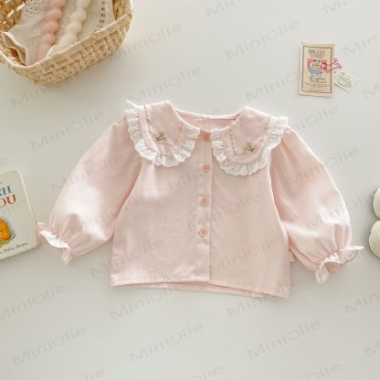 Camicia da bambina in cotone con colletto Peter Pan ricamato - Rosa - 4-5T - image 4