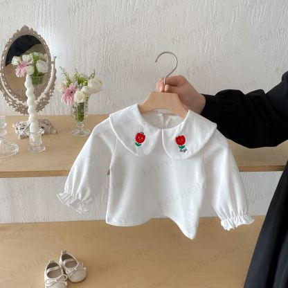Maglietta da bambina con colletto Peter Pan - Fiore bianco e rosso - 2-3T - image 6