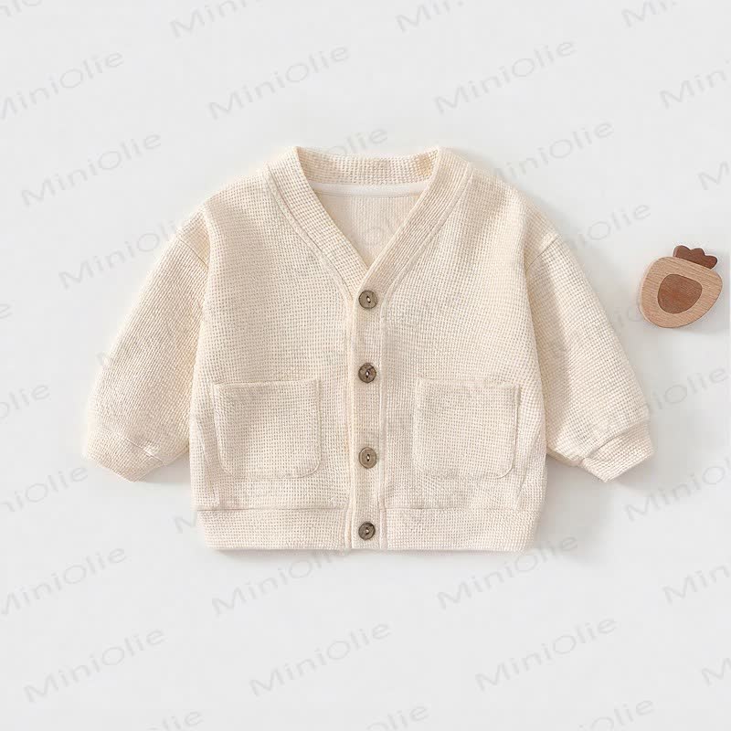 Cardigan/cappotto per neonati e bambini in maglia a nido d'ape con bottoni frontali - Beige - 3-4 anni - image 2