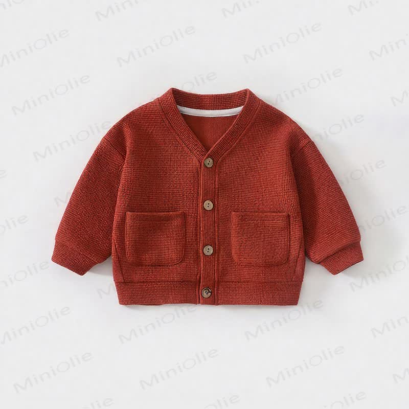 Cardigan/cappotto per neonati e bambini in maglia a nido d'ape con bottoni frontali - Rosso - 3-4 anni - image 3
