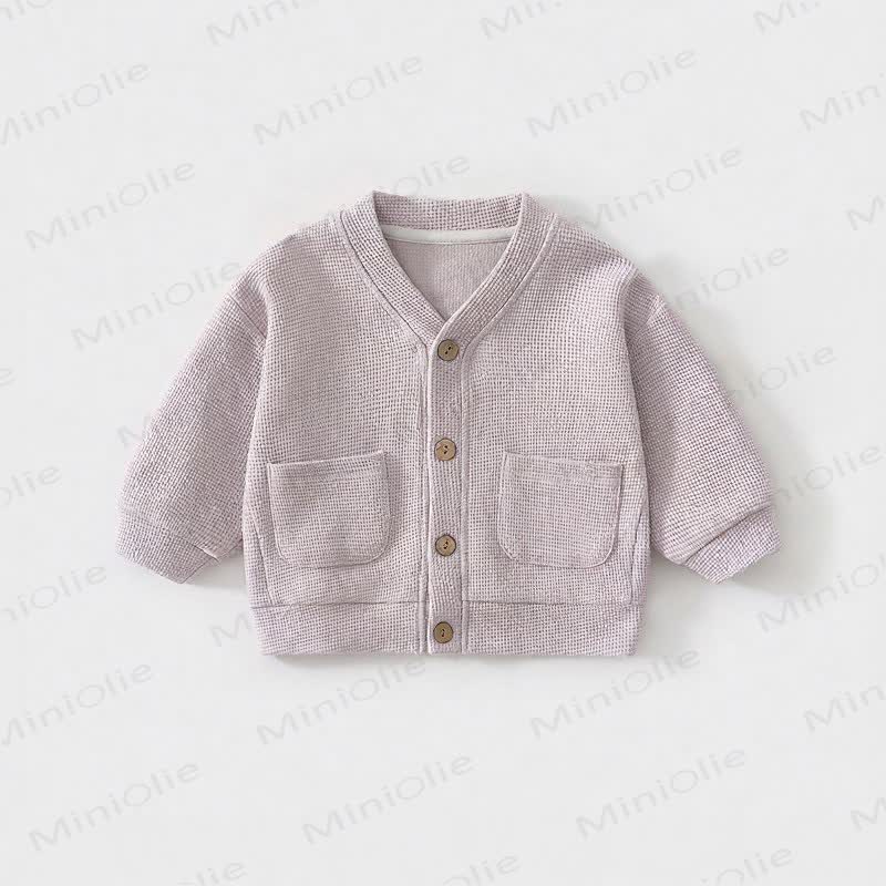 Cardigan/cappotto per neonati e bambini in maglia a nido d'ape con bottoni frontali - Viola - 3-4 anni - image 5