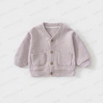 Cardigan/cappotto per neonati e bambini in maglia a nido d'ape con bottoni frontali - Viola - 3-4 anni - image 5
