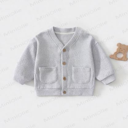 Cardigan/cappotto per neonati e bambini in maglia a nido d'ape con bottoni frontali - Blu - 3-4 anni - image 4