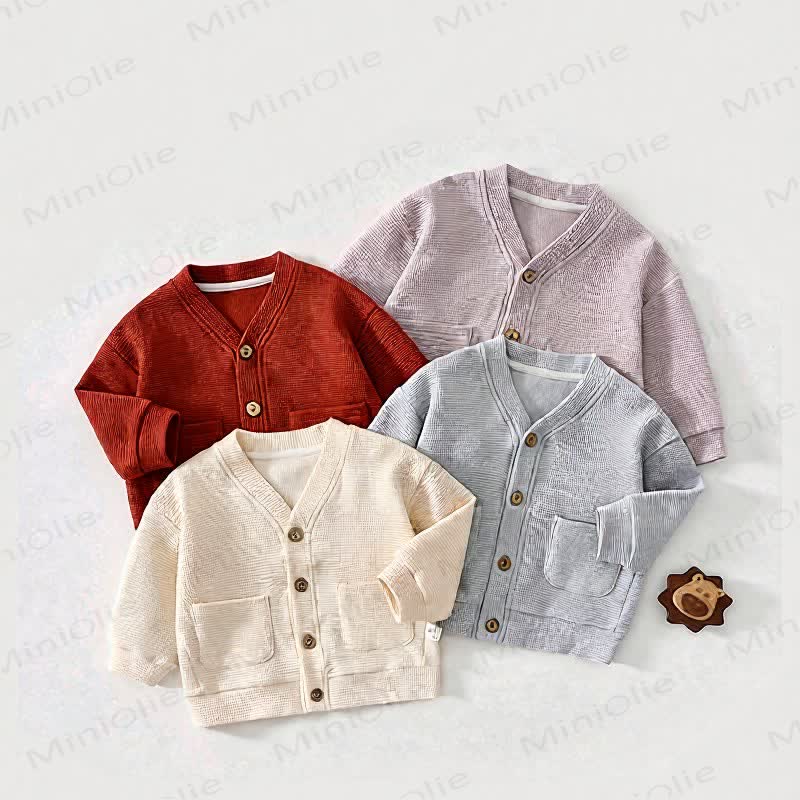 Cardigan/cappotto per neonati e bambini in maglia a nido d'ape con bottoni frontali - image 1