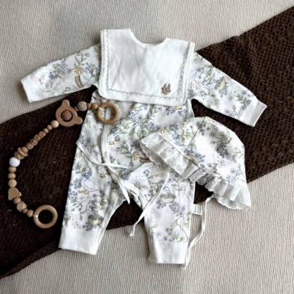 Body a maniche lunghe bianco con stampa botanica per neonati - image 3