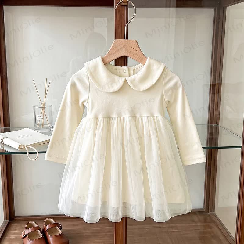 Vestito a maniche lunghe con colletto Peter Pan per bambina - Beige - 3-4 anni - image 3