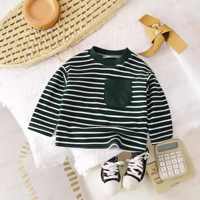 Maglietta a maniche lunghe a righe morbide per bambini - Verde - 8-9T - image 3