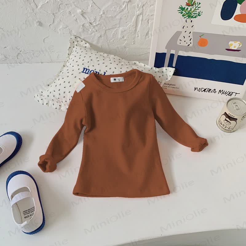 Maglietta casual a maniche lunghe con scollo rotondo per bambini - Marrone caffè - 10-11T - image 31