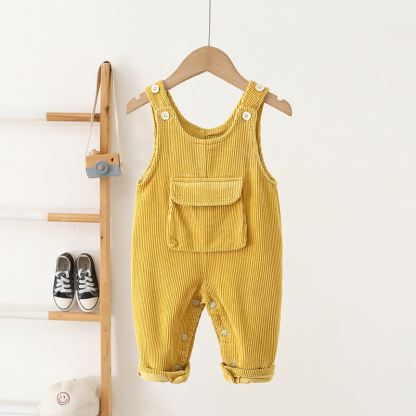 Tutina da neonato/a in velluto a coste tinta unita, stile vintage, con tasche - Giallo - 3-4 anni - image 2