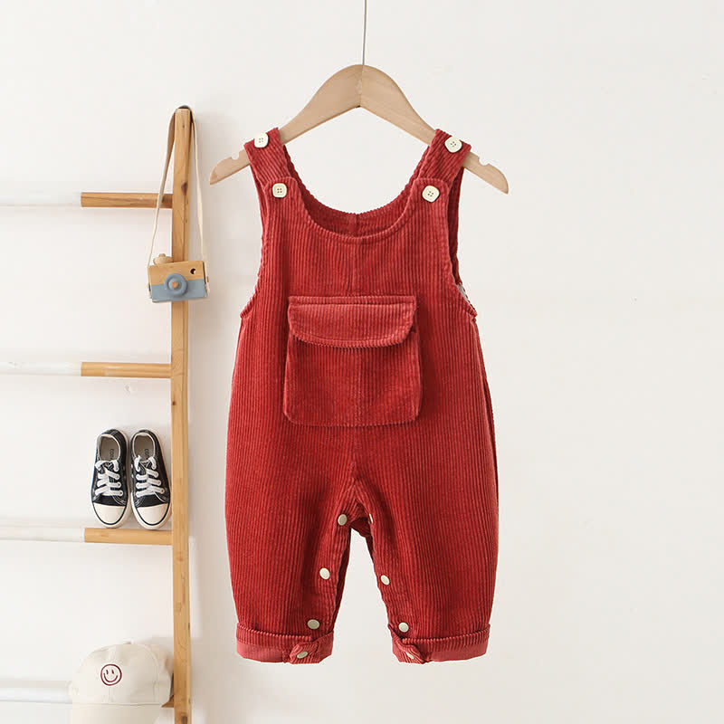 Tutina da neonato/a in velluto a coste tinta unita, stile vintage, con tasche - Rosso - 3-4 anni - image 3